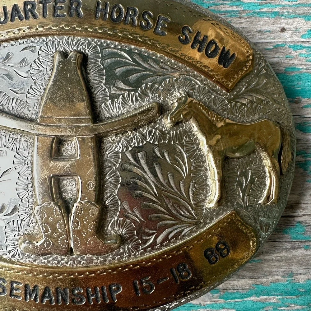 Award Design Medals Junior Quarterhorse Show Belt Buckle 4.2 Inch 1989 Texas